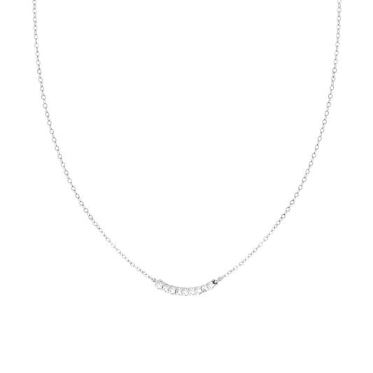 Collana Catena Forzatina Diamantata con Barretta Tennis e Cubic Zirconia Bianchi in ARGENTO 925 Galvanica Rodio