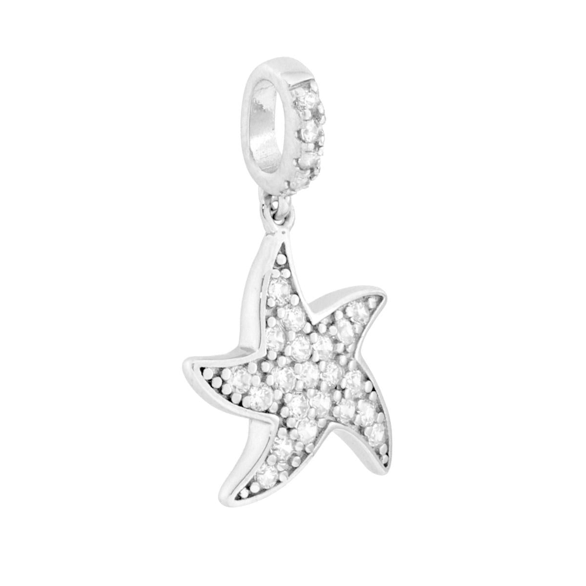 Ciondolo a forma di Stella Marina con cubic zirconia bianchi incastonati.<BR>