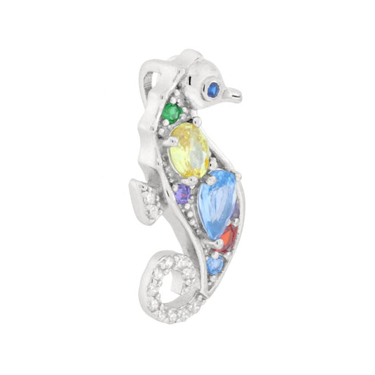 Ciondolo con passante per catena a forma di Cavalluccio Marino con cubic zirconia Multicolor incastonati.