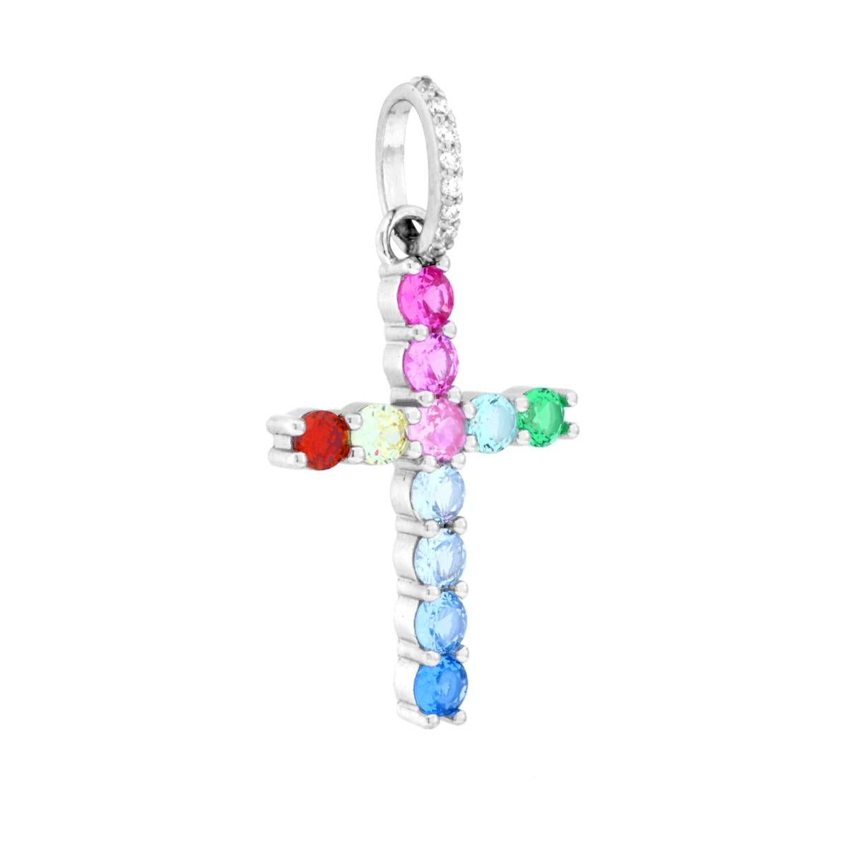 Ciondolo a forma di croce con cubic zirconia Multicolor montati su 4 Griffe.