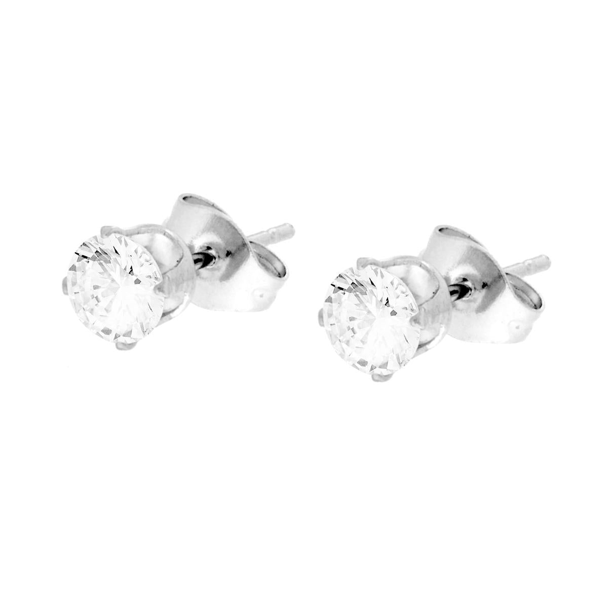 Orecchini Punto Luce Tondo a Griffe con Crystal Bianco mm 5 in ACCIAIO
