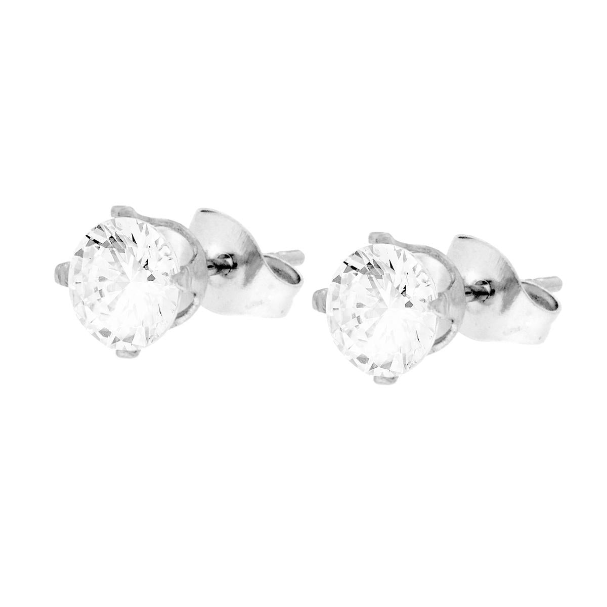 Orecchini Punto Luce Tondo a Griffe con Crystal Bianco mm 6 in ACCIAIO