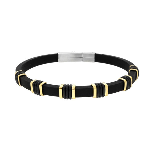 Bracciale Uomo in PVC Caucciu Nero con Accessori colore Oro in ACCIAIO