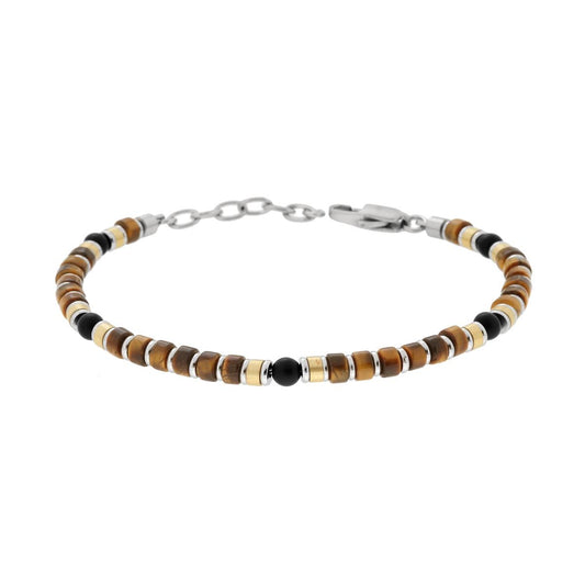 Bracciali Catena con Pietre Occhio di Tigre con Cilindretti colore Oro e Accessori in ACCIAIO