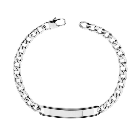 Bracciale Uomo Catena Grumetta con Targa Rigata in ACCIAIO