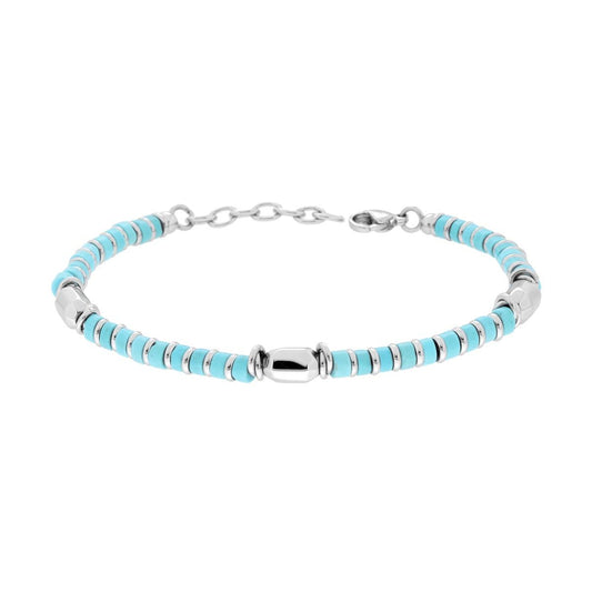 Bracciali Catena con Cilindretti in Pietra colore Turchese e Accessori in ACCIAIO