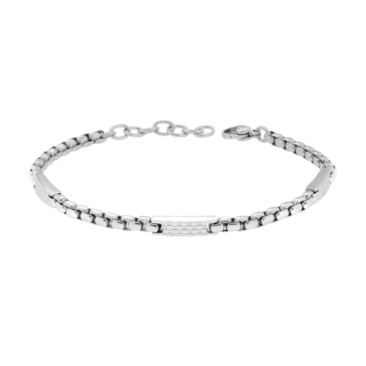Bracciale Uomo Catena Veneziana tonda e Targhette con Decoro Geometrico in ACCIAIO