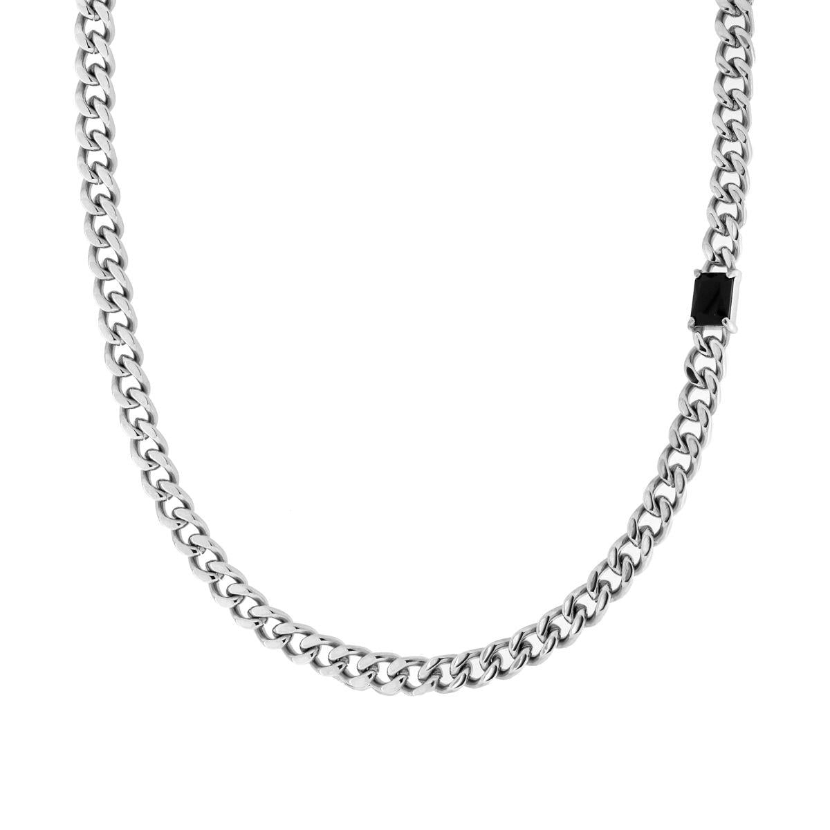 Collana Catena Grumetta con Crystal Nero sezione mm 6 lunghezza cm 60 in ACCIAIO