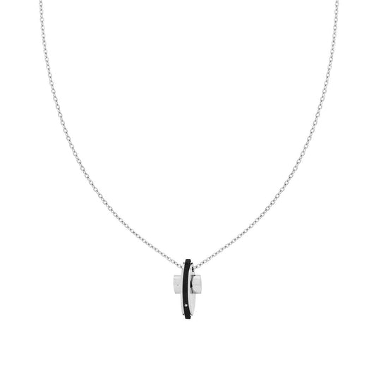 Collana con Catena Forzatina Diamantata con Croce e con Dettaglio Nero e Crystal Bianco in ACCIAIO
