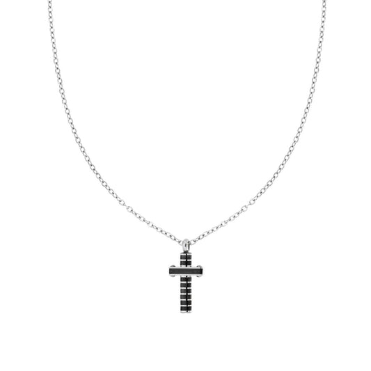 Collana Catena Forzatina Diamantata con Croce Nera in ACCIAIO