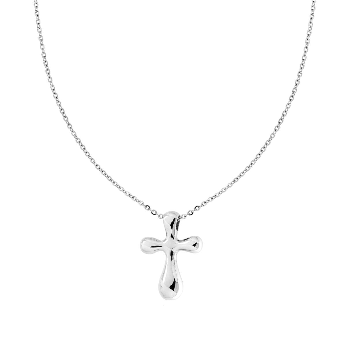 Collana con Catena Forzatina Diamantata con Croce Bubble in ACCIAIO