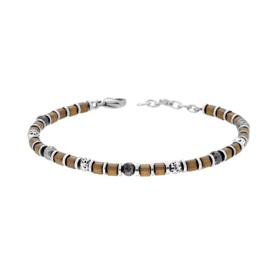 Bracciale Catena con Cubetti colore Bronzo e Palline effetto Pietra in ACCIAIO