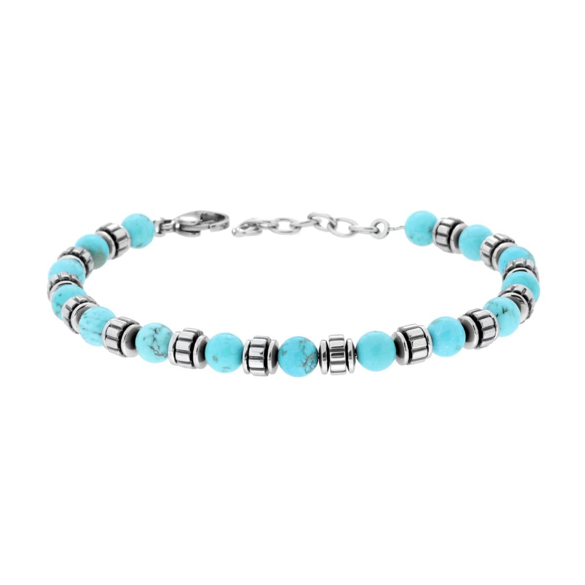 Bracciale Catena con Palline Turchese ed Accessori in ACCIAIO