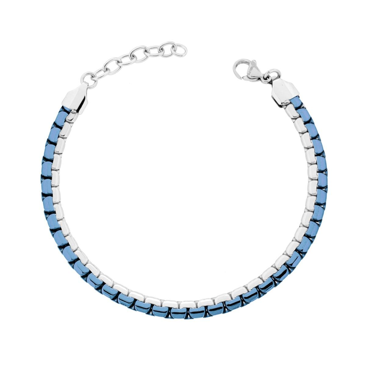 Bracciale Catena Veneziata tonda Piatta Blu in ACCIAIO