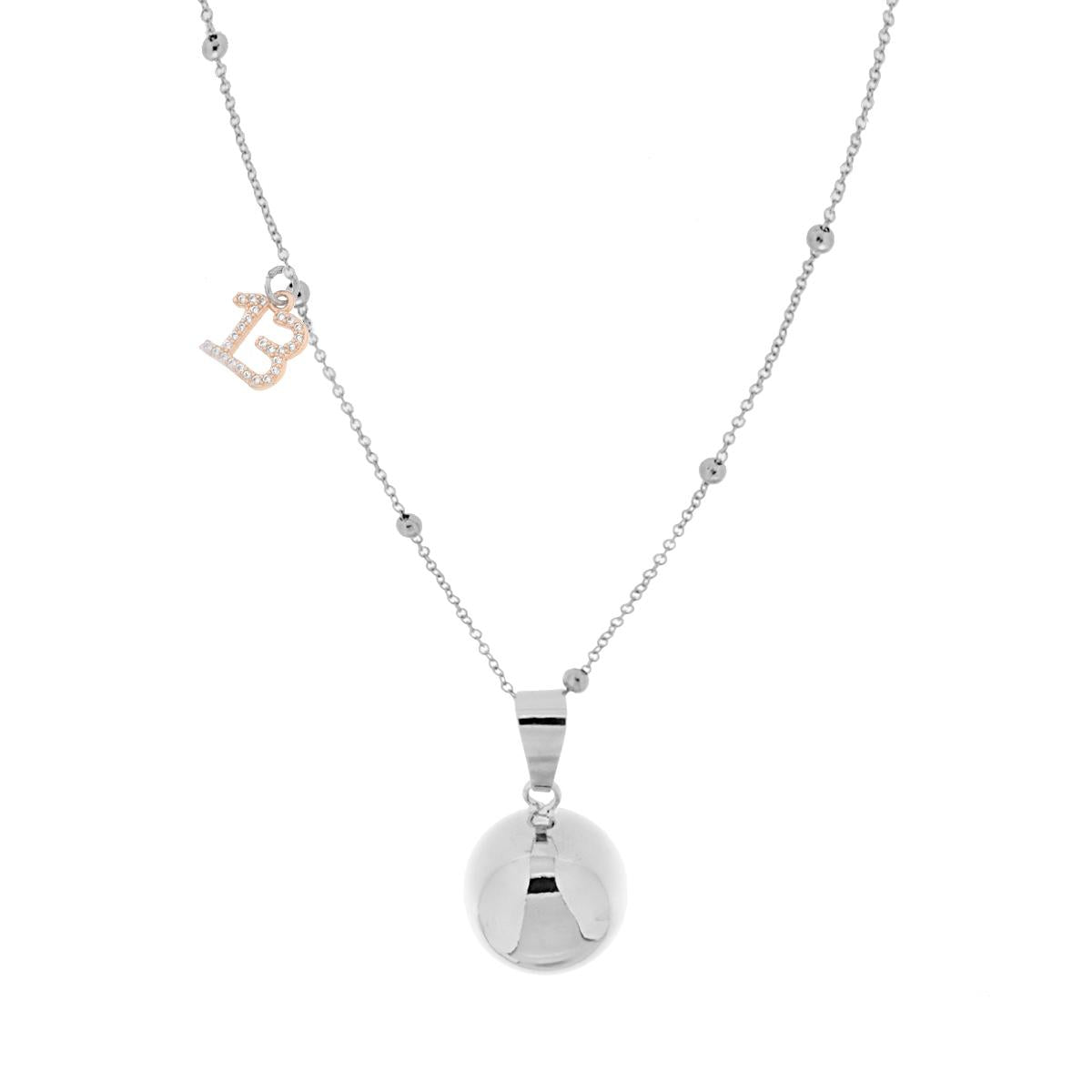 Collana Catena Forzatina Diamantata con Palline cm 90 con Chiama Angeli e numero Tredici portafortuna Charms Strass in ACCIAIO e BRONZO