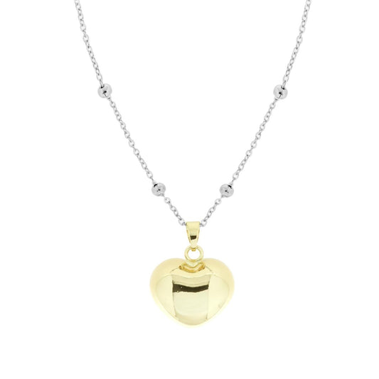 Collana Catena Forzatina Diamantata con Palline cm 90 con Chiama Angeli e Cuore Sonaglio bombato colore Oro in ACCIAIO e BRONZO