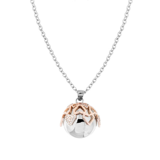 Collana Catena Forzatina cm 90+5 Chiama Angeli Cupola di Cuori colore Rosa Crystal con Sfera in ACCIAIO e BRONZO