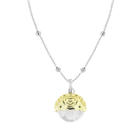Collana Catena Forzatina con Palline cm 90 Chiama Angeli Cupola colore Oro con Cuori con Sfera Sonaglio in ACCIAIO e BRONZO