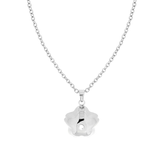 Collana Catena Forzatina cm 80+10 con Chiama Angeli Fiore bombato e Crystal Bianco in ACCIAIO e BRONZO