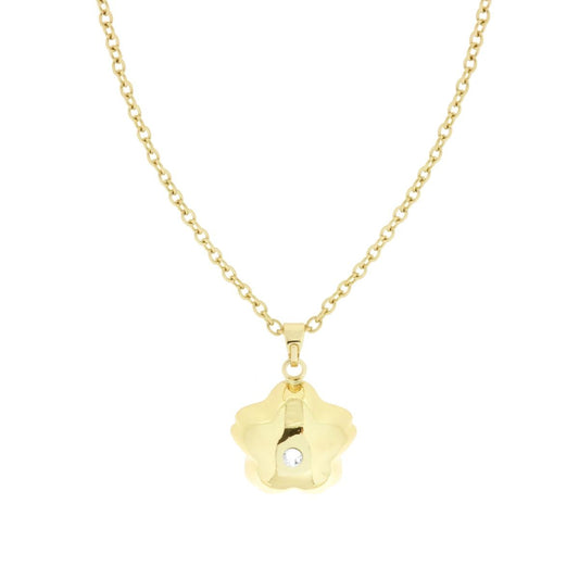 Collana Catena Forzatina cm 80+10 con Chiama Angeli Fiore bombato e Crystal Bianco in ACCIAIO e BRONZO colore Oro