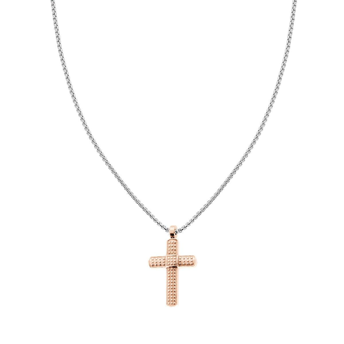 Collana Catena Veneziana Tonda con Croce Rosa in ACCIAIO