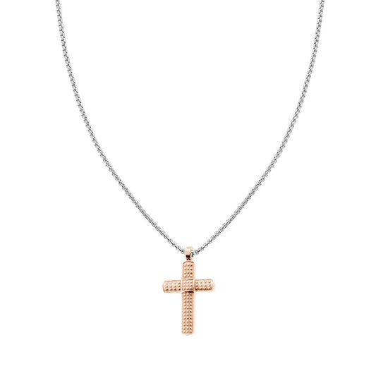 Collana Catena Veneziana Tonda con Croce Rosa in ACCIAIO