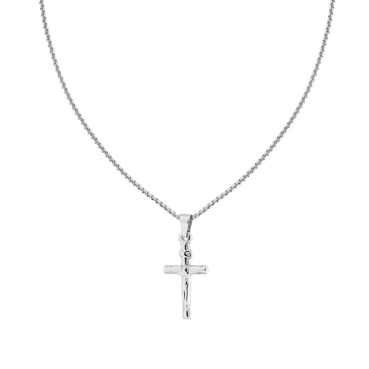 Collana Catena Veneziana Tonda con Croce e Gesu Cristo in ACCIAIO