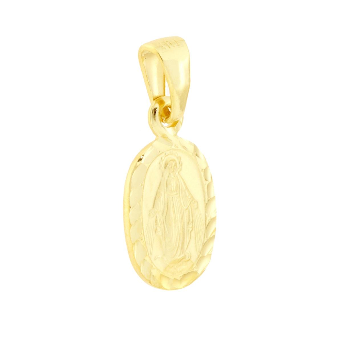 Ciondolo Medaglietta a forma ovale con al centro immagine in rilievo della Madonna, cornice diamantata.<BR>Made in Italy<BR>
