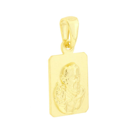 Ciondolo di forma rettangolare con Padre Pio in bassorilievo con finitura lucida e satinata.<BR>Made in Italy