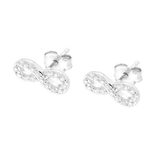 Orecchini Infinito Cubic Zirconia Bianchi in ARGENTO 925 Galvanica Rodio