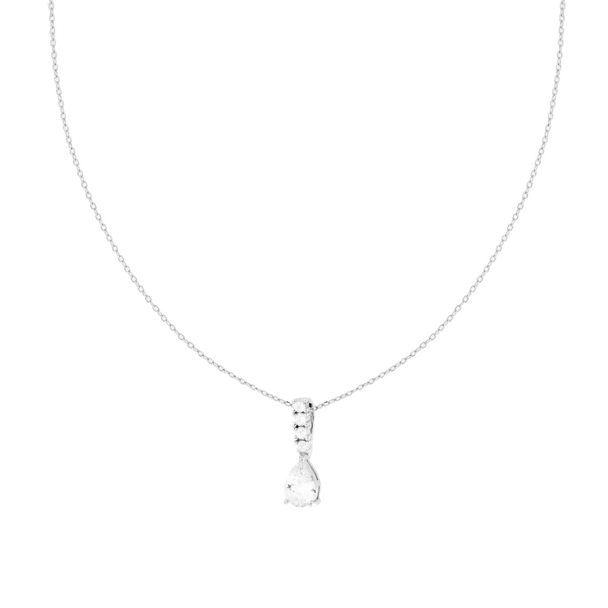 Collana Catena Forzatina Diamantata con Barretta Tennis con Punto Luce Goccia e Cubic Zirconia Bianchi in ARGENTO 925 Galvanica Rodio