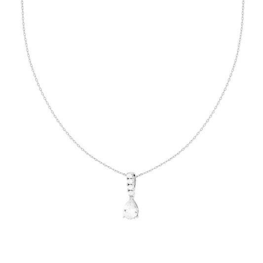 Collana Catena Forzatina Diamantata con Barretta Tennis con Punto Luce Goccia e Cubic Zirconia Bianchi in ARGENTO 925 Galvanica Rodio