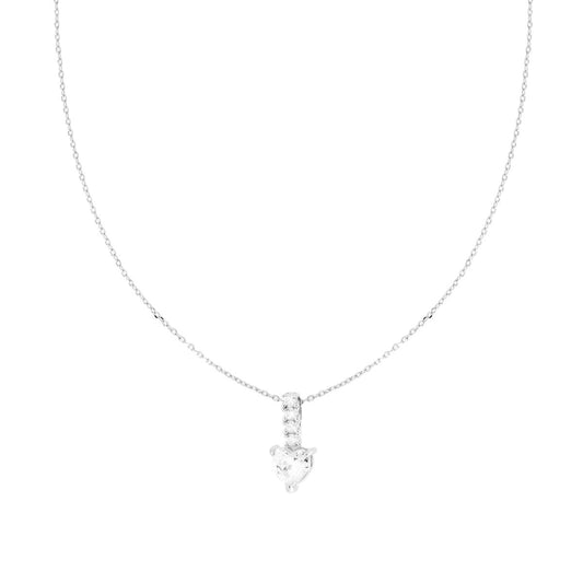 Collana Catena Forzatina Diamantata con Barretta Tennis con Punto Luce Cuore e Cubic Zirconia Bianchi in ARGENTO 925 Galvanica Rodio