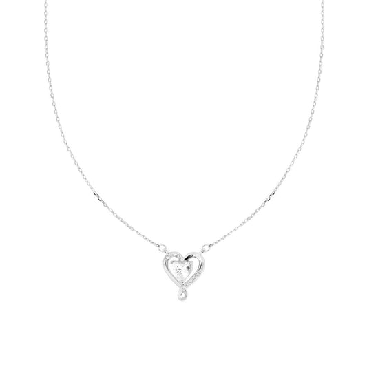 Collana Catena Forzatina Diamantata con Cuore e Cubic Zirconia Bianchi in ARGENTO 925 Galvanica Rodio