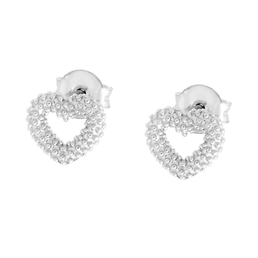 Orecchini Cuore Pallinato in ARGENTO 925 Galvanica Rodio