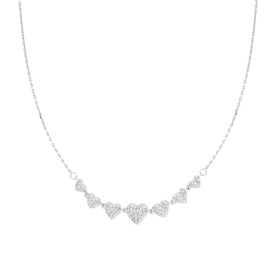Collana Catena Forzatina Diamantata con Cuori e Cubic Zirconia Bianchi in ARGENTO 925 Galvanica Rodio