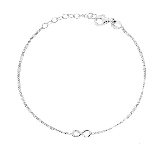 Bracciale Catena Grumetta Diamantata con Infinito in ARGENTO 925 Galvanica Rodio