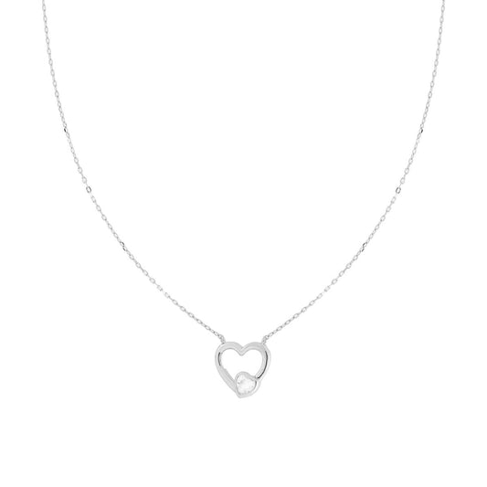Collana Catena Forzatina Diamantata con Cuore e Cubic Zirconia Bianco in ARGENTO 925 Galvanica Rodio