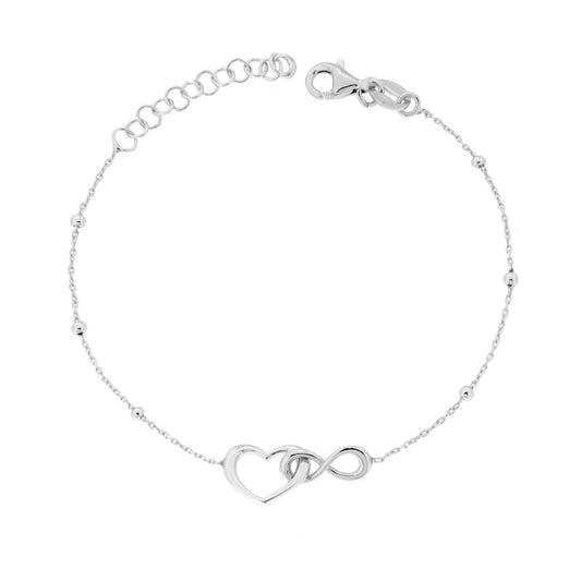 Bracciale Catena Forzatina Diamantata con Cuore e Infinito in ARGENTO 925 Galvanica Rodio
