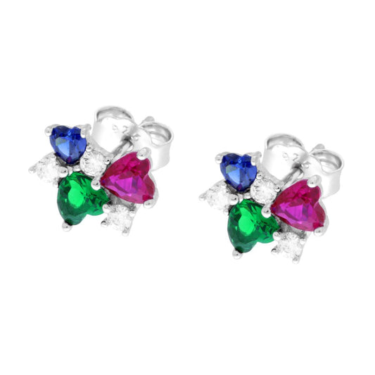 Orecchini Cuori con Cubic Zirconia Multicolor in ARGENTO 925 Galvanica Rodio