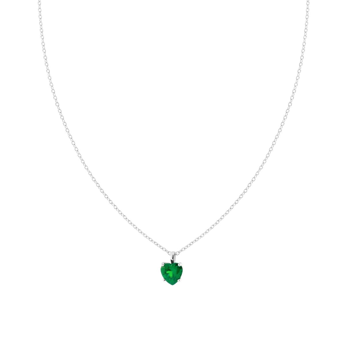 Collana Catena Forzatina Diamantata con Cuore Verde Smeraldo Cubic Zirconia in ARGENTO 925 Galvanica Rodio