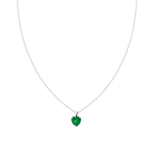 Collana Catena Forzatina Diamantata con Cuore Verde Smeraldo Cubic Zirconia in ARGENTO 925 Galvanica Rodio