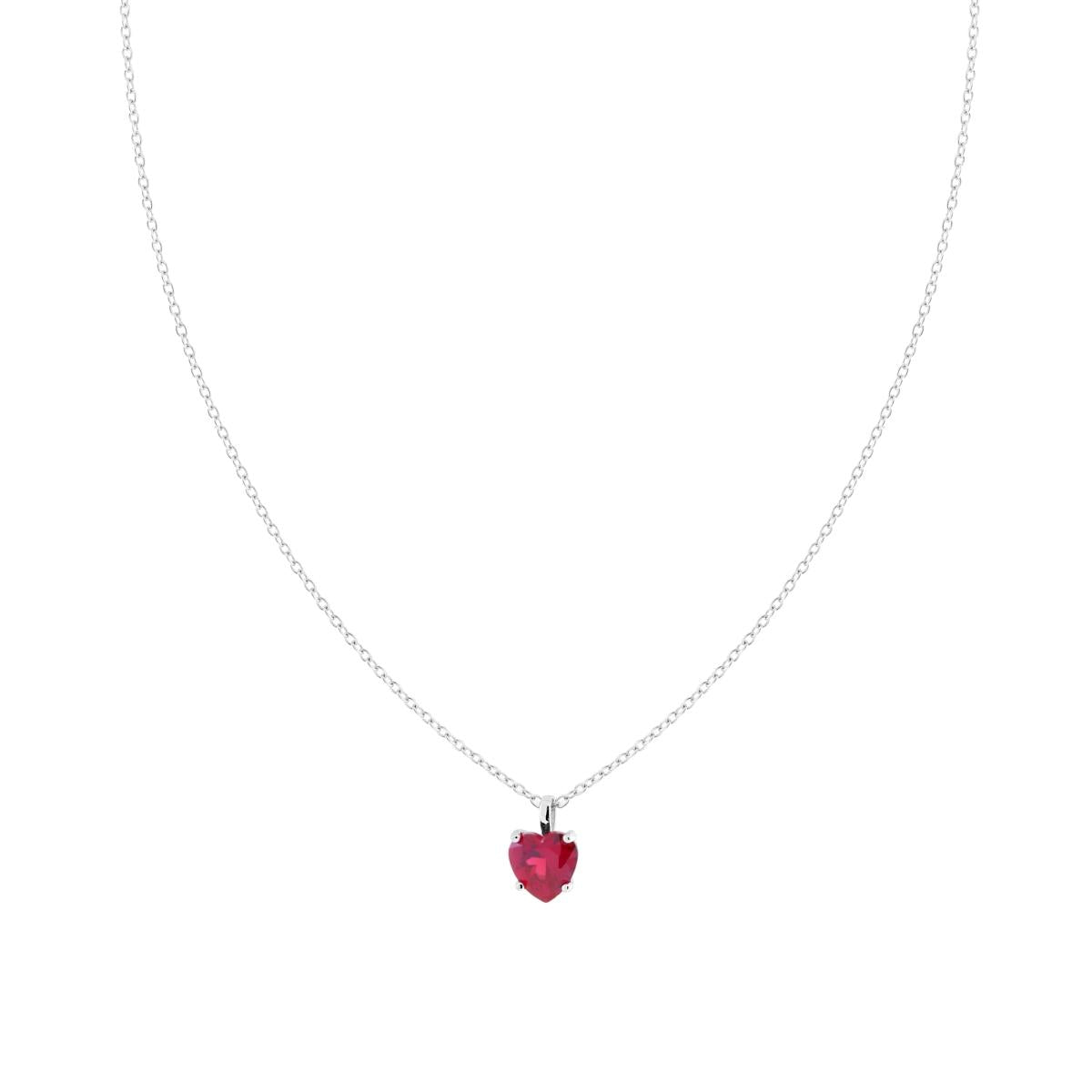 Collana Catena Forzatina Diamantata con Cuore Rosso Rubino Cubic Zirconia in ARGENTO 925 Galvanica Rodio
