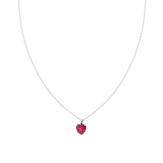 Collana Catena Forzatina Diamantata con Cuore Rosso Rubino Cubic Zirconia in ARGENTO 925 Galvanica Rodio