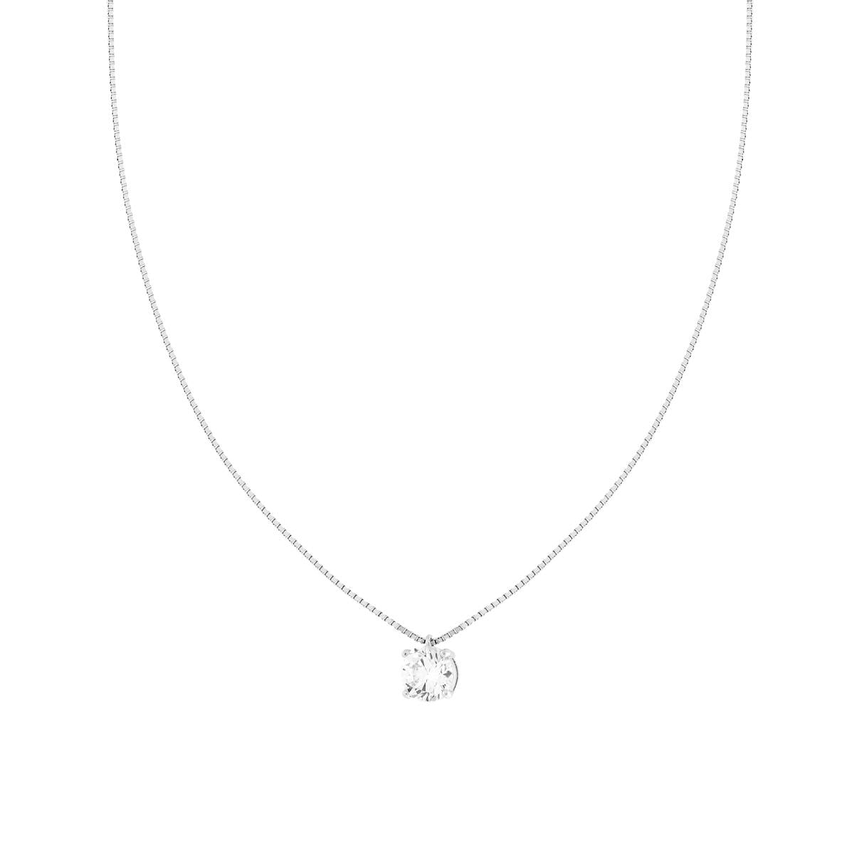 Collana Catena Veneziana Diamantata con Punto Luce Cubic Zirconia Bianco mm 7 in ARGENTO 925 Galvanica Rodio