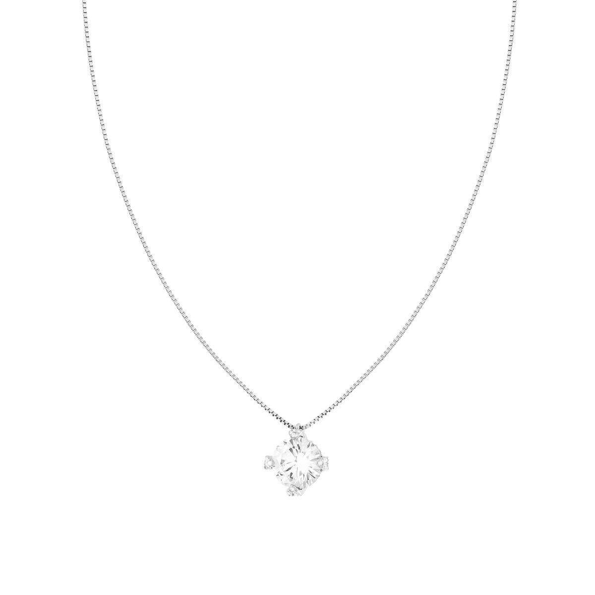 Collana Catena Veneziana Diamantata con Punto Luce Cubic Zirconia Bianco in ARGENTO 925 Galvanica Rodio