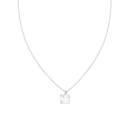 Collana Catena Forzatina con Punto Luce Quadrato Princess Cubic Zirconia Bianco mm 8 in ARGENTO 925 Galvanica Rodio