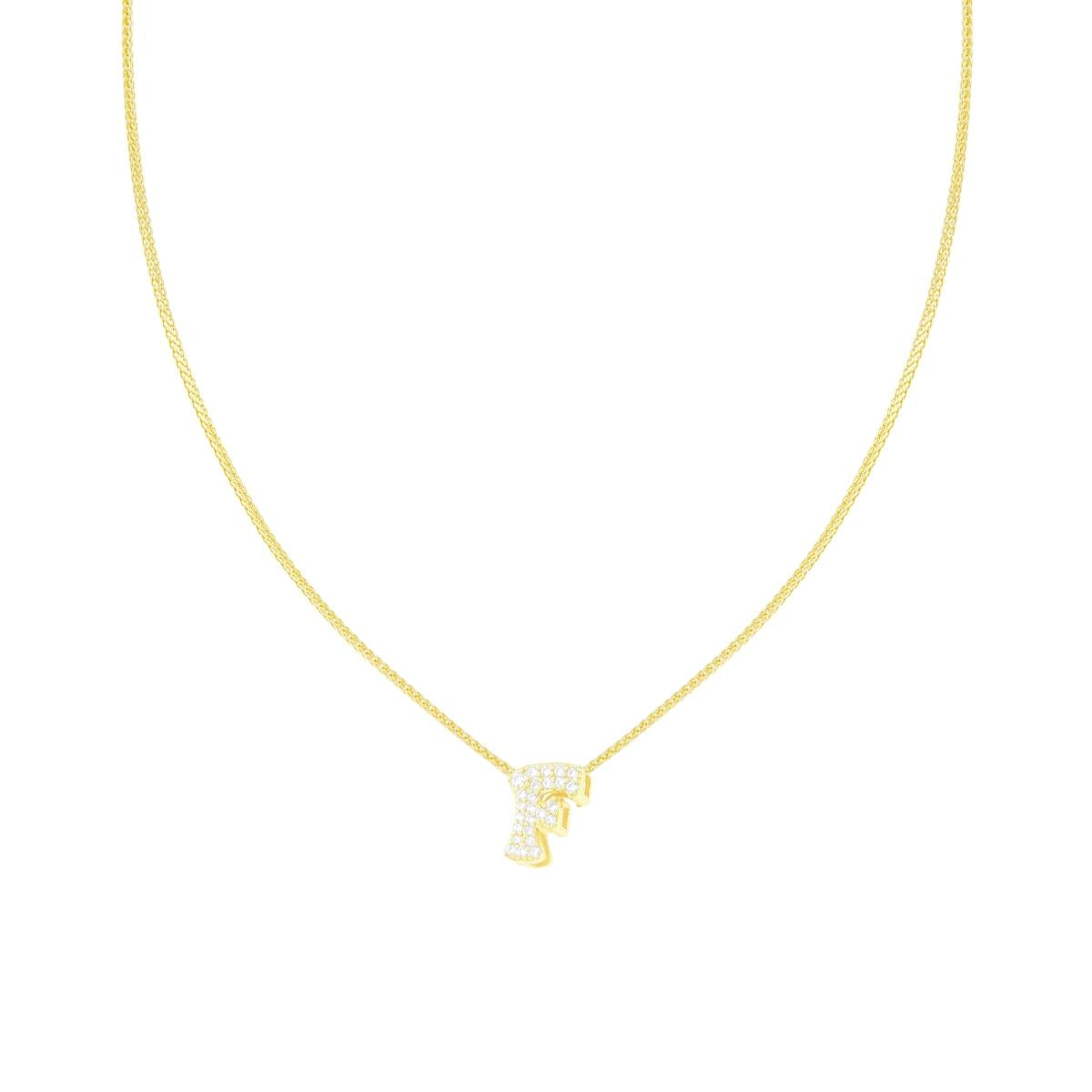 Collana Catena Spiga Diamantata con Lettera Iniziale F e Cubic Zirconia Bianchi in ARGENTO 925 Galvanica Oro