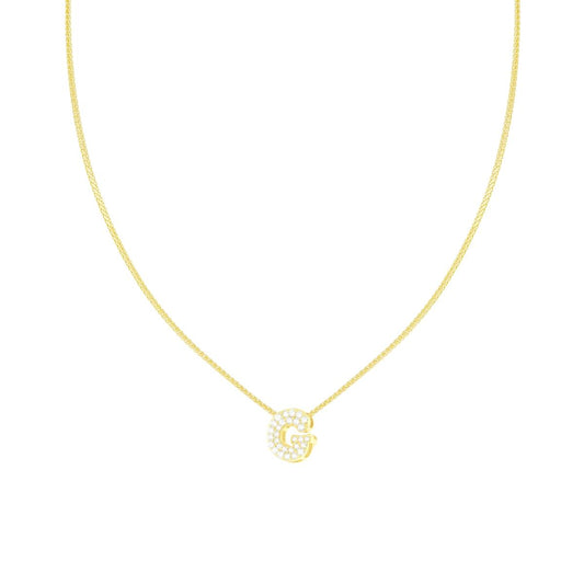 Collana Catena Spiga Diamantata con Lettera Iniziale G e Cubic Zirconia Bianchi in ARGENTO 925 Galvanica Oro