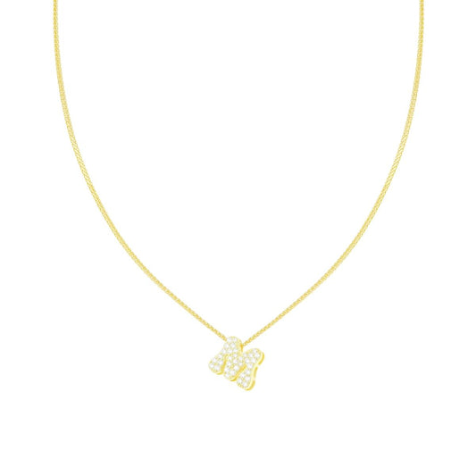 Collana Catena Spiga Diamantata con Lettera Iniziale M e Cubic Zirconia Bianchi in ARGENTO 925 Galvanica Oro